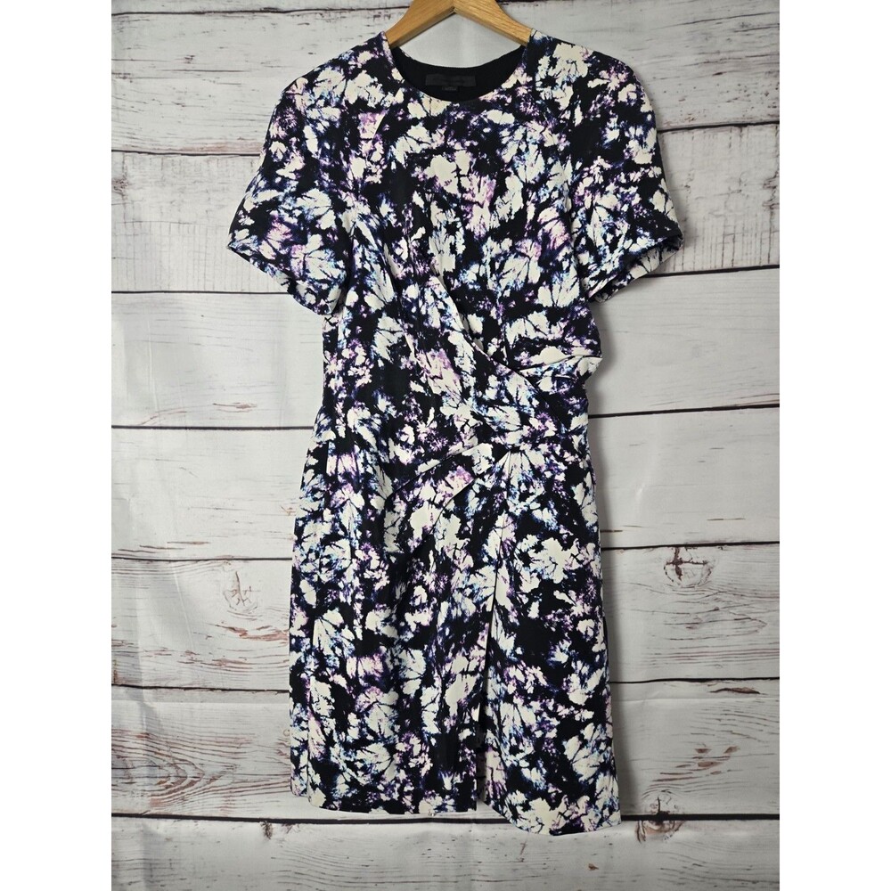 Alexander Wang Womens Dress 2 Purple Black Abstract Print Twist Waist Career